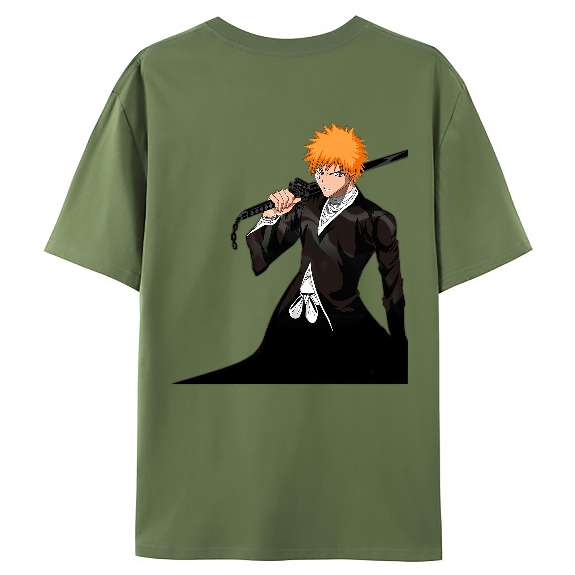 （画像用） ブリーチ 黒崎一護（くろさき いちご）BLEACH Kurosaki Ichigo 綿100％ メンズ半袖Tシャツ（バックプリント） 通気性